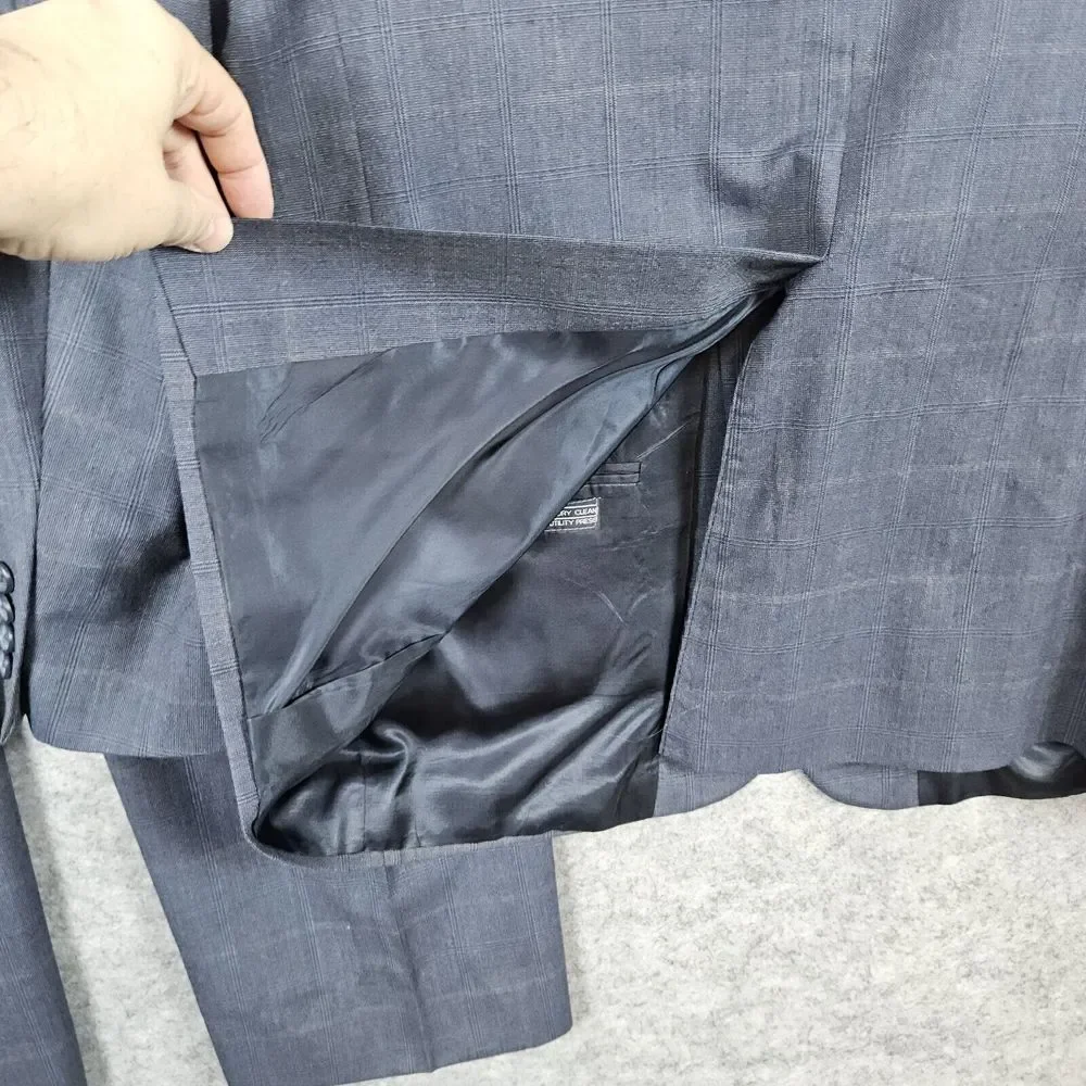 Stafford Executive 2-Pc Suit Blazer 44L Pants 37x31.5‎ Gray Windowpane SNAGS